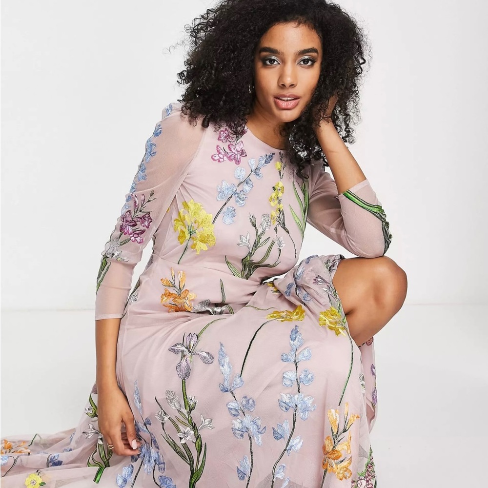 ASOS EDITION garden floral embroidered maxi dress in pink NWT US 6 UK 10 - Picture 3 of 5